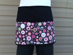 Cute Dots Circles server waitress waist Half apron 3 pocket restaurant Black