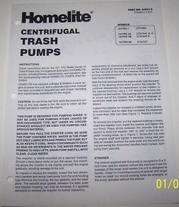 HOMELITE 4 CYCLE CENTRIFUGAL TRASH PUMP 121TP2-1, 121TP2-1A, 121TP2-1B, 121TP2-2