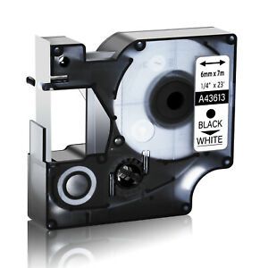 1PK Fits Black on White DYMO D1 43613 LabelWriter 450 400 DUO Label Tape 1/4in