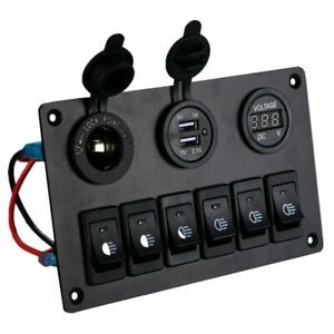 2X(6 Gang Switch Panel with 12V-24V LED Digital Voltmeter Dual USB Charger