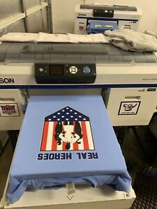 Two Epson F2000 Direct To Garment DTG T-Shirt Wide Format Printer Heat Press DTF