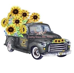 Old Truck Sunflower Sublimation Transfer Ready to Press