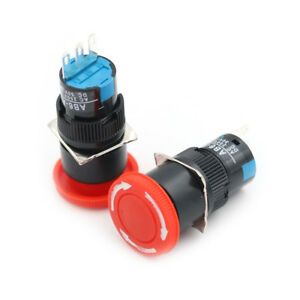 2Pcs 16mm Cutout Twist Release Emergency Stop Mushroom Push Button Switch E N CW
