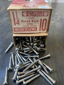 Lot Of (140) #10x 1-1/4” Round Head Slotted Wood Screws Steel Nickel Plated