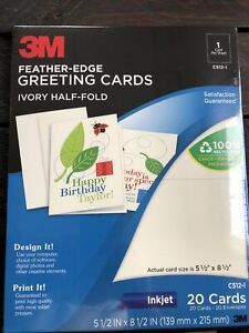 3M Feathered Edge  Greeting Cards Ivory Half Fold 20 Ct 5.5 X 8.5” Inkjet C512-1