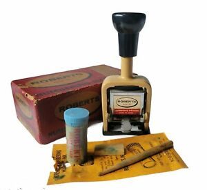 Vintage Roberts Model 15 Numbering Machine Hand Stamp With Box + Accessories