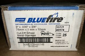 1 box of 25 - BlueFire 3” x .035” x 3/8” Cut-Off Wheels Metal-Stainless