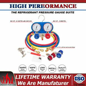 AC Manifold Gauge Set for R134a R12 R22 R502 Refrigerant with 5FT Hoses Adapter