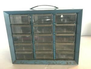 Vintage Akro Mills Small Parts Storage Cabinet Bin Organizer 15 Drawers