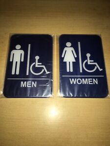MEN - WOMEN Blue Restroom Signs..Handicap Accessible..Office..Business..Adhesive
