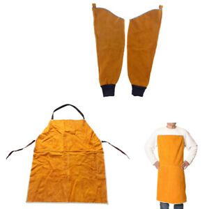 1xWelding Protective Apron Bib+1Pair Welding Protective Split Sleeves Yellow