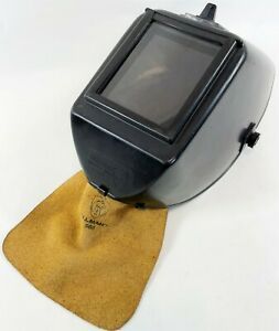 Vintages HUNTSMAN Model 1000 Button Slide Visor Welding Mask W/ Leather Flap