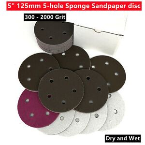 5” Sponge Sanding Disc 300-2000 Grit Hook &amp; Loop 5-Hole Orbital Sander Sandpaper