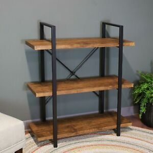 Sunnydaze Industrial Style 3-Tier Bookshelf - Wood Veneer Shelves - Teak