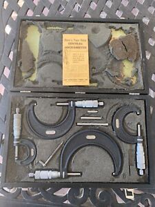 Vintage Original Central 4 Piece Micrometer Set w/ Black Case - Central Tool Co