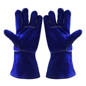 1 Pair Welding Gloves (14inch), Cowhide Leather Heat Resistant Welding Glove for