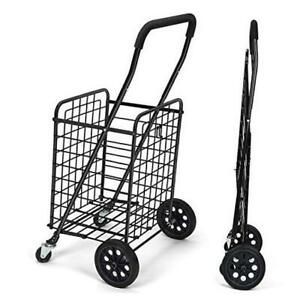 Shopping Cart with Dual Swivel Wheels for Groceries - Compact Folding