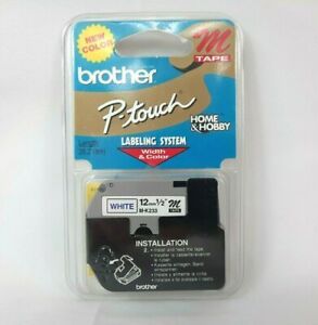 New Brother P-Touch M Tape Label Cartridge, MK233 12mm Blue Ink on White Label