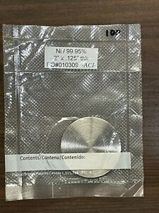 Nickel, 99.95% purity, 2&#034; diameter x 0.125&#034; thick, with keeper