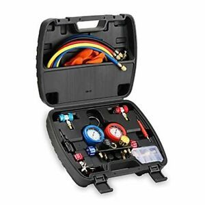 HVAC Gauges with Hoses, AC Manifold Gauge Set R410a R134a R12 R22 Refrigerant