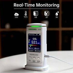 ERICKHILL CO2 Carbon Dioxide Detector  Real-Time Data CO2 Monitor with Alarm Set