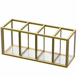 Acrylic Pen Holder 4 Compartments, Gold Copper Border Pencil Copper border