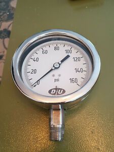 DURO 4207-0633-CERT Pressure Gauge, 0 to 160 psi, 1/2 in MNPT, SS Used