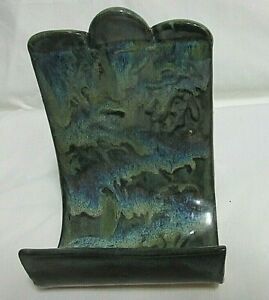 Artesian Studio Pottery Blue/Green Swirls Business Card Holder Decorative Signed