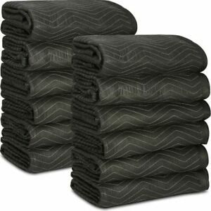 12 Heavy-Duty 80&#034; x 72&#034; Moving Blankets 65 lb/dz Pro Packing Shipping Pads Black