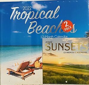 2022 Tropical Beaches 12 Month Wall Calendar Bonus Mini Desk Calendar Sunsets