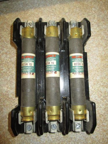 Qty 1  3 buss h60030 30a 600v fuse holder with 3 reliance 15a fuses - used for sale
