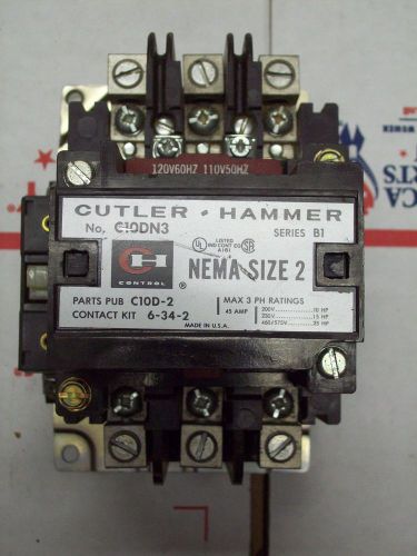 CUTLER HAMMER CONTACTOR C10DN3 SIZE 2 120V COIL 45 AMP SER B1 3 PH