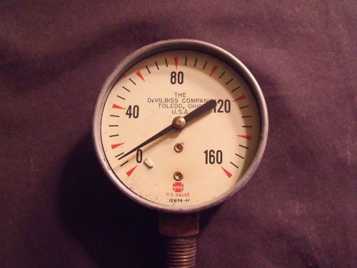 Vintage devilbiss company 12874-1 pressure u.s. gauge 0 - 160 toledo ohio for sale