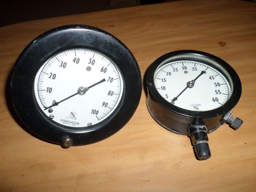 Nice vintage pair of ashcroft duragauge bronze tube pressure gauges 60 / 100 usa for sale