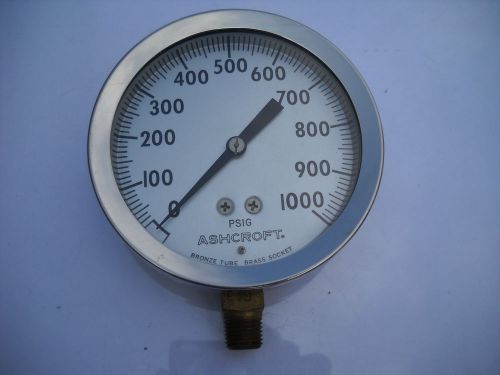 Ashcroft duralife 1009 pressure gauge 3-1/2&#034; face 1/4&#034; npt 0-1000 psi new no box for sale