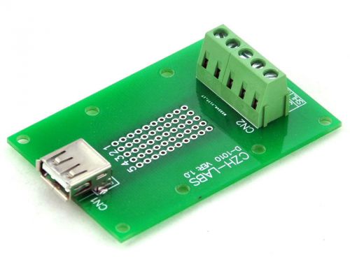 USB Type A Female Right Angle Jack Breakout Board, Terminal Block Connector.