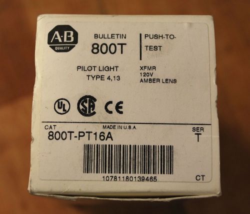 Allen Bradley 800T-PT16 Series T, Amber, Push-to-Test Pilot Light - NEW