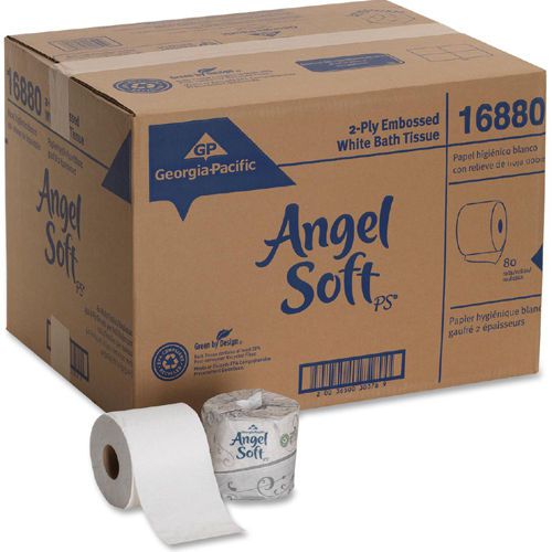 Carton of 80 angel soft ps premium embossed bathroom tissue - 4&#034; x 4.05&#034; for sale