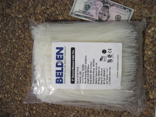 1000 8&#034; 18lb Belden Diamond Cable Zip Ties DT-08-18-9-M Natural Bag of 1000
