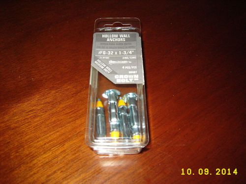 4 hollow wall anchors #6-32 x 1- 3/4&#034; home medium duty fastener by crown bolt for sale