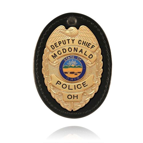 Boston leather 5888-1 oval full swivel clip on badge holder for sale