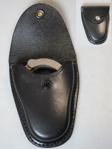 B70 pb chrome snap g&amp;g police duty teardrop plain black leather handcuff case for sale