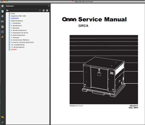 Onan GRCA SERVICE MANUAL, Parts Catalog, Installation &amp; Operators -4- MANUALS CD