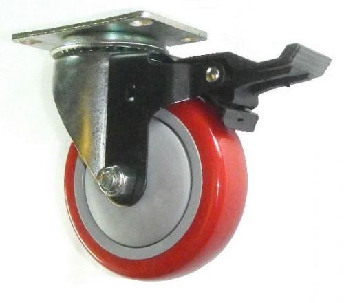 Swivel plate caster with 4&#034; red polyurethane wheel &amp; posi-lock brake for sale