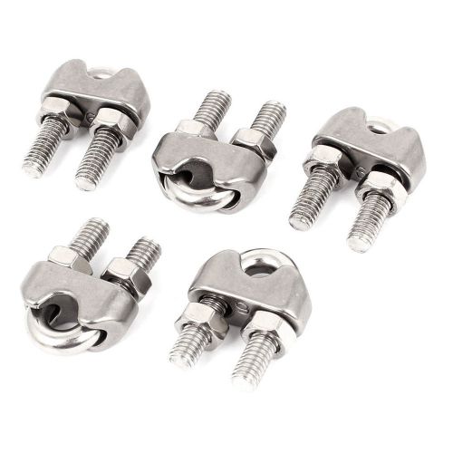 6mm 1/4&#034; Stainless Steel Wire Ropes U Bolt Clips Clamp Silver Tone 5 Pcs