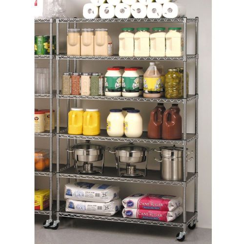 Commercial metal steel rolling storage shelving rack chrome wire shelf 3&#034; caster for sale