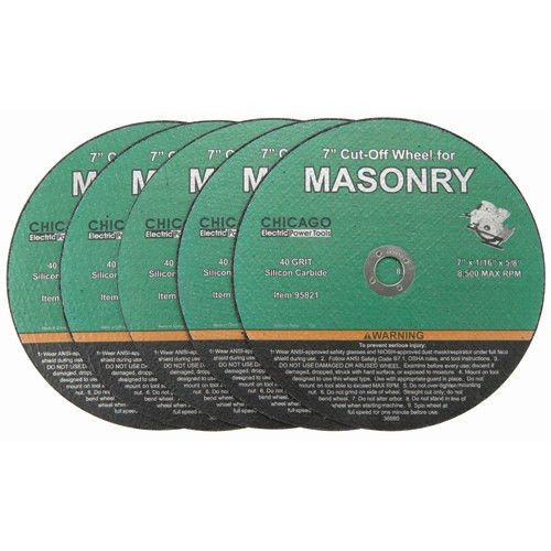 7&#034; 40 Grit Masonry Cut-Off Wheel 5 Pieces, 5/8&#034; Arbor, 8500 RPM Maximum