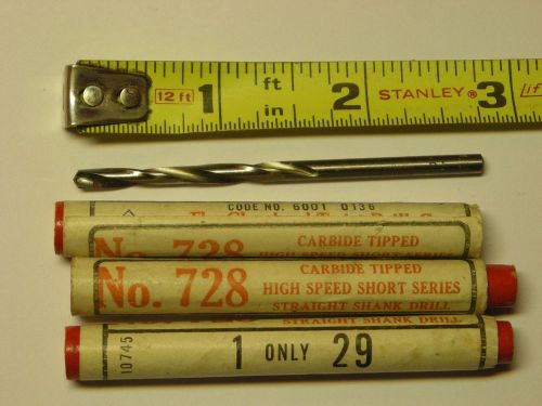 LOT OF 3 CARBIDE TIP DRILL BITS MADE IN USA 10745 NO. 29  .136&#034; DIAM HSS SHANKS