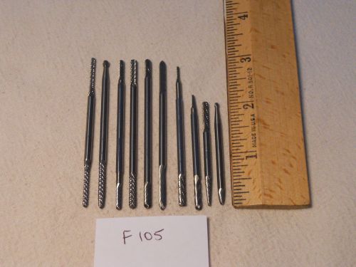 10 NEW 1/8&#034; SHANK CARBIDE BURRS. DOUBLE END COMMON SHAPES. LONGS USA MADE  F105