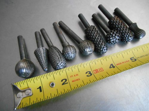 LOT 9 Assorted  1/4&#034; SHANK CUTTING MACHINIST BURR TOOL BITS Germany and others